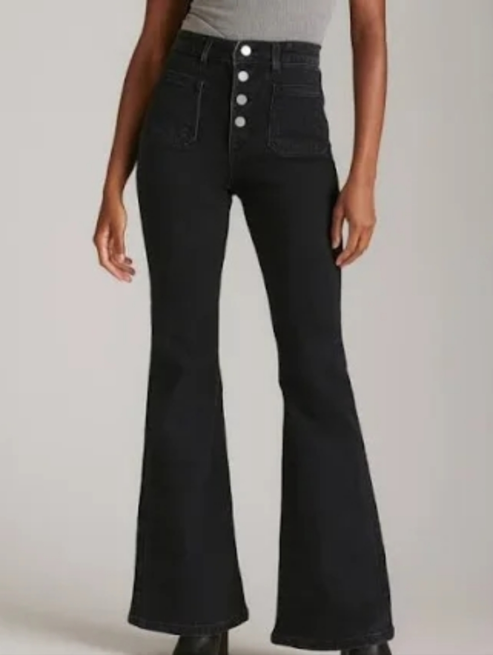 Zara Women's Black High Rise Button-Fly Flared Jeans Medium